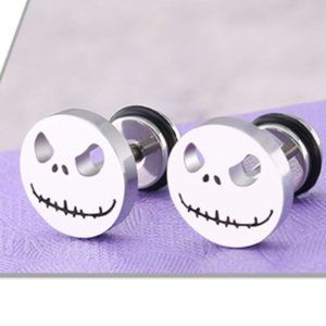 Halloween Silver Pumpkin Head Stud Earrings